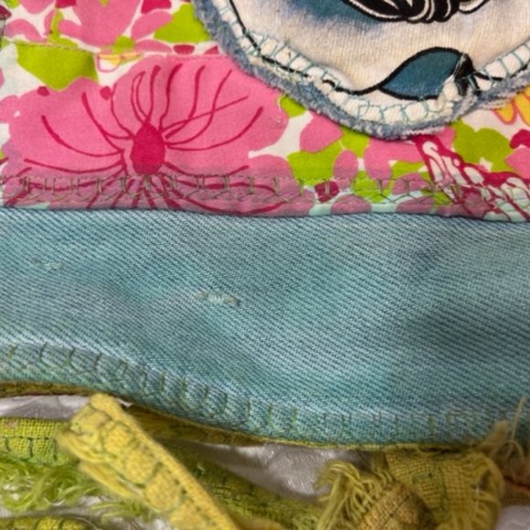 Handmade in The Keys Jean Floral Fabric Applique Girl Hobo Tote Bag Large 13x13" - Picture 13 of 15